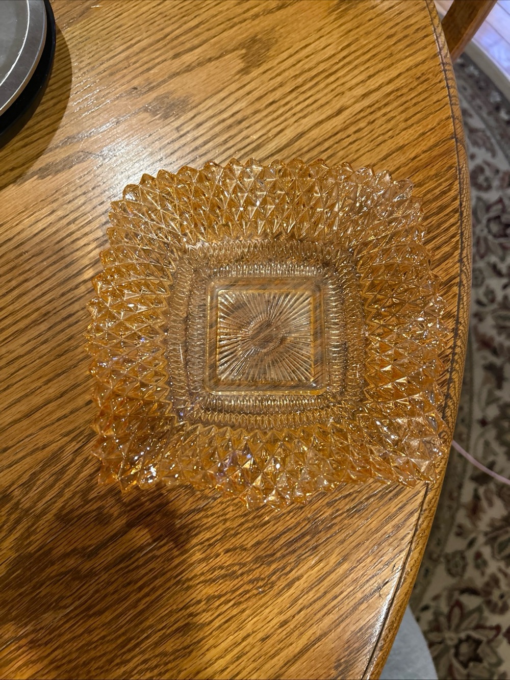 VTG Indiana Square Glass Nut Candy Dish Diamond Point Ruffled Sawtooth Edge